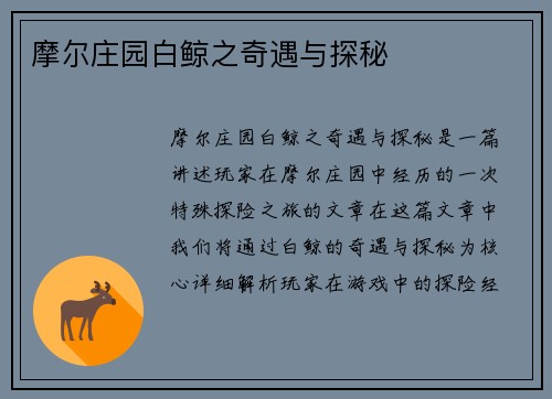 摩尔庄园白鲸之奇遇与探秘 摩尔庄园白鲸之奇遇与探秘